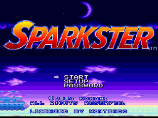 Sparkster title screen for Super Famicom